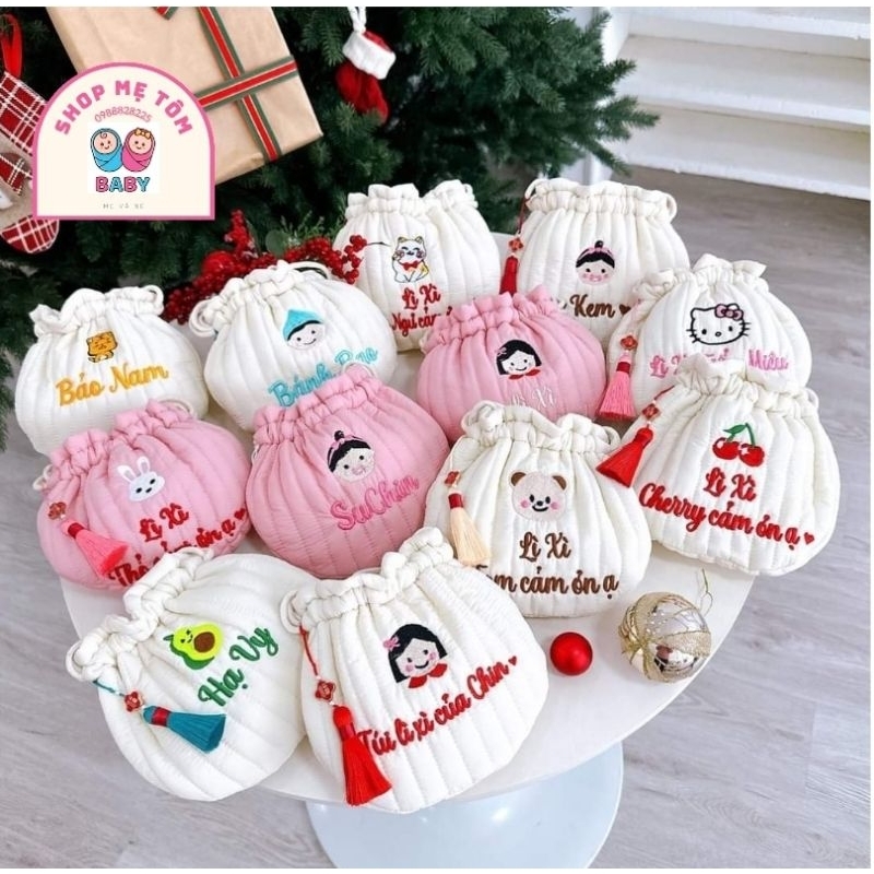 Túi đựng lì xì thêu tên theo yêu cầu cho bé yêu