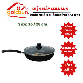Chảo chống dính Goldsun GPA1203 nhôm đúc cao cấp, Chảo chiên rán kèm vung kính chịu nhiệt