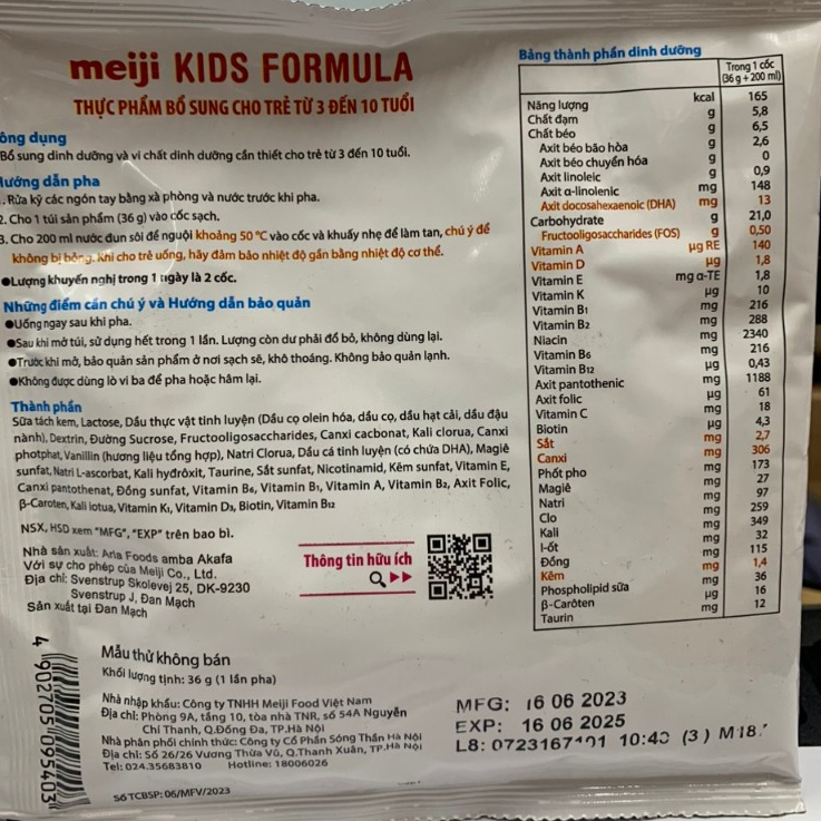 Gói Dùng Thử Sữa Bột Meiji Kids Formula Nhập Khẩu Số 3 - 10 tuổi (36g)