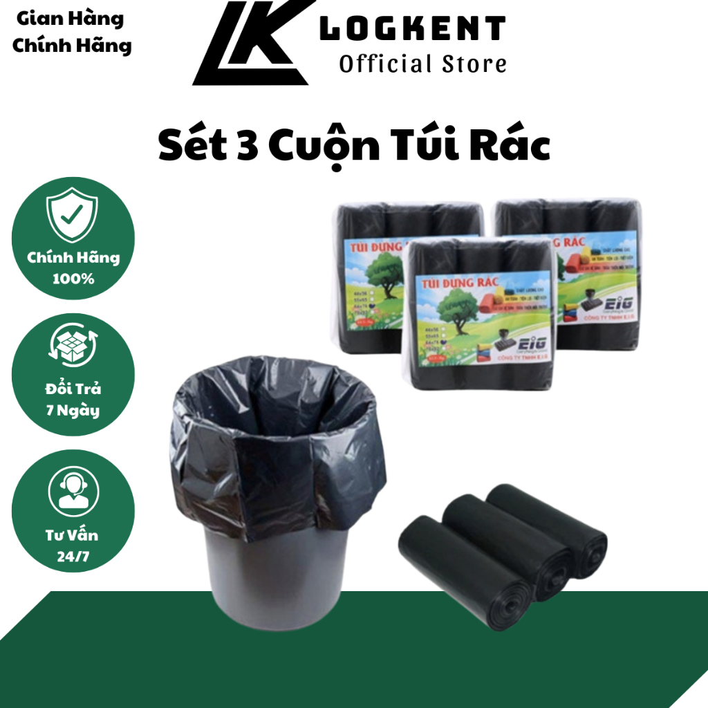 Túi Rác Tự Phân Hủy -Set 3 Cuộn Túi Rác Đen Kích Thước Lớn 55*65 cm, Bảo Vệ Môi Trường (Ecoco Việt Nam)