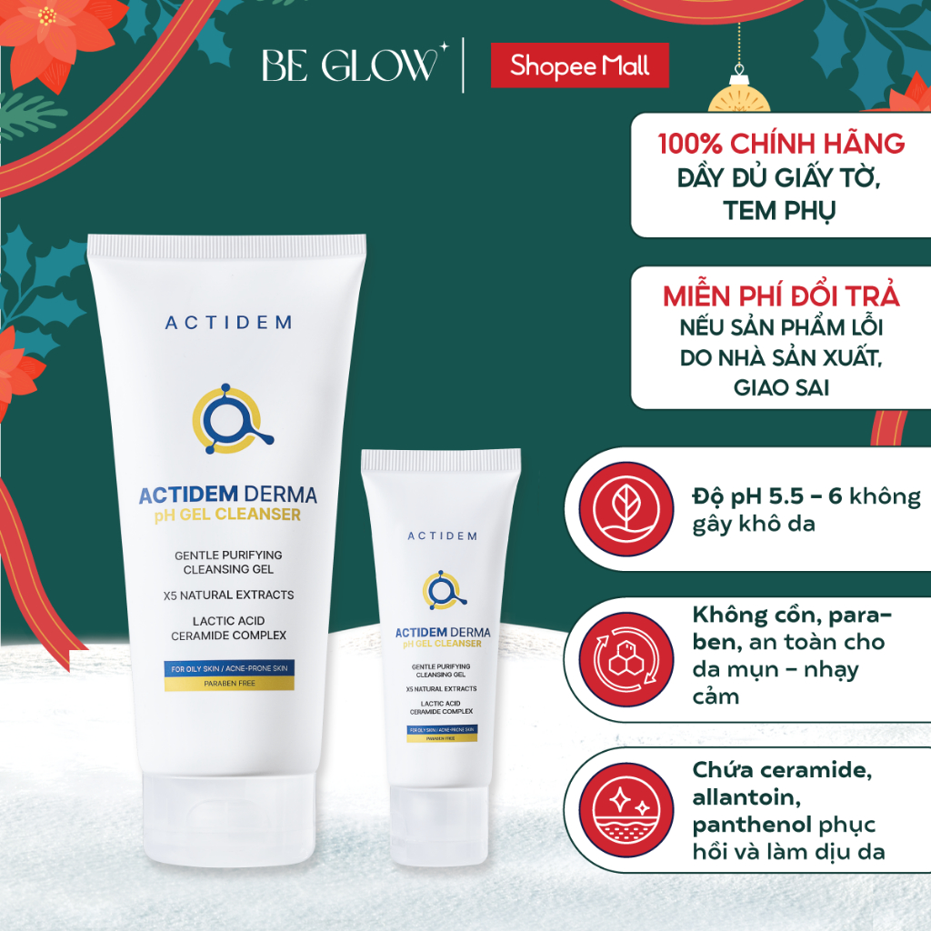 Gel rửa mặt cho da mụn, nhạy cảm Actidem Derma pH Gel Cleanser 30ml/ 150ml - Be Glow