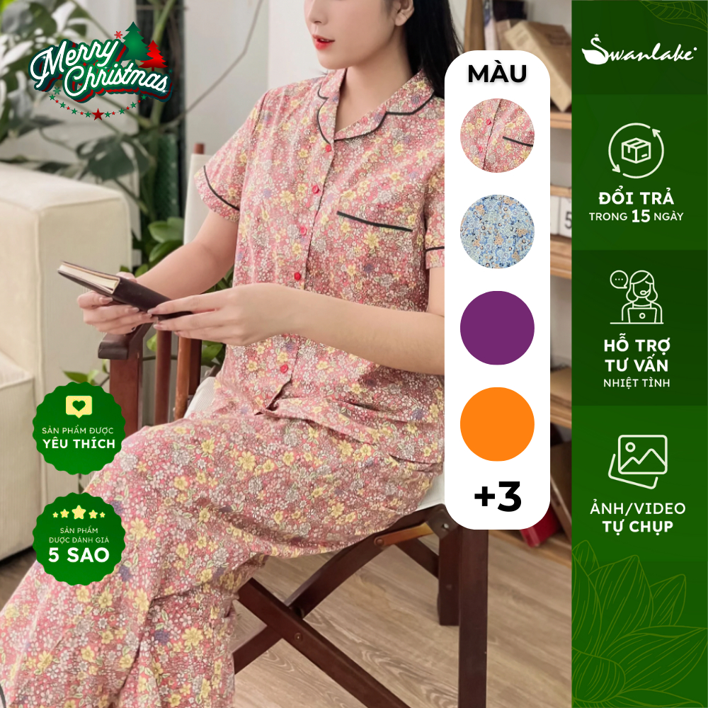 SWANLAKE | Set Đồ Bộ Mặc Nhà Tay Ngắn Vải Cotton Bông Cao Cấp, Thoáng Mát - MÃ: B08910LW01