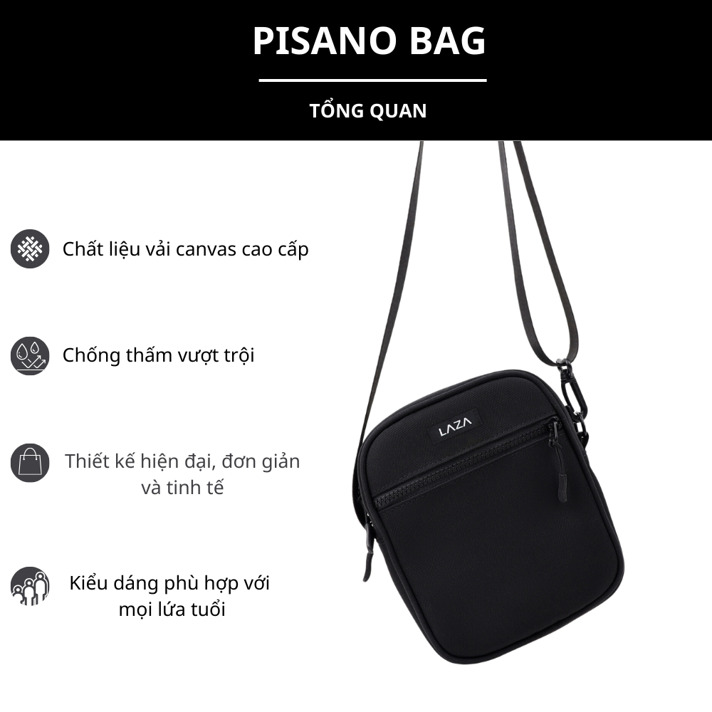 LAZA - Túi đeo chéo nam nữ mini Pisano Bag 592 - Chất liệu canvas trượt nước cao cấp - Bảo hành trọn đời