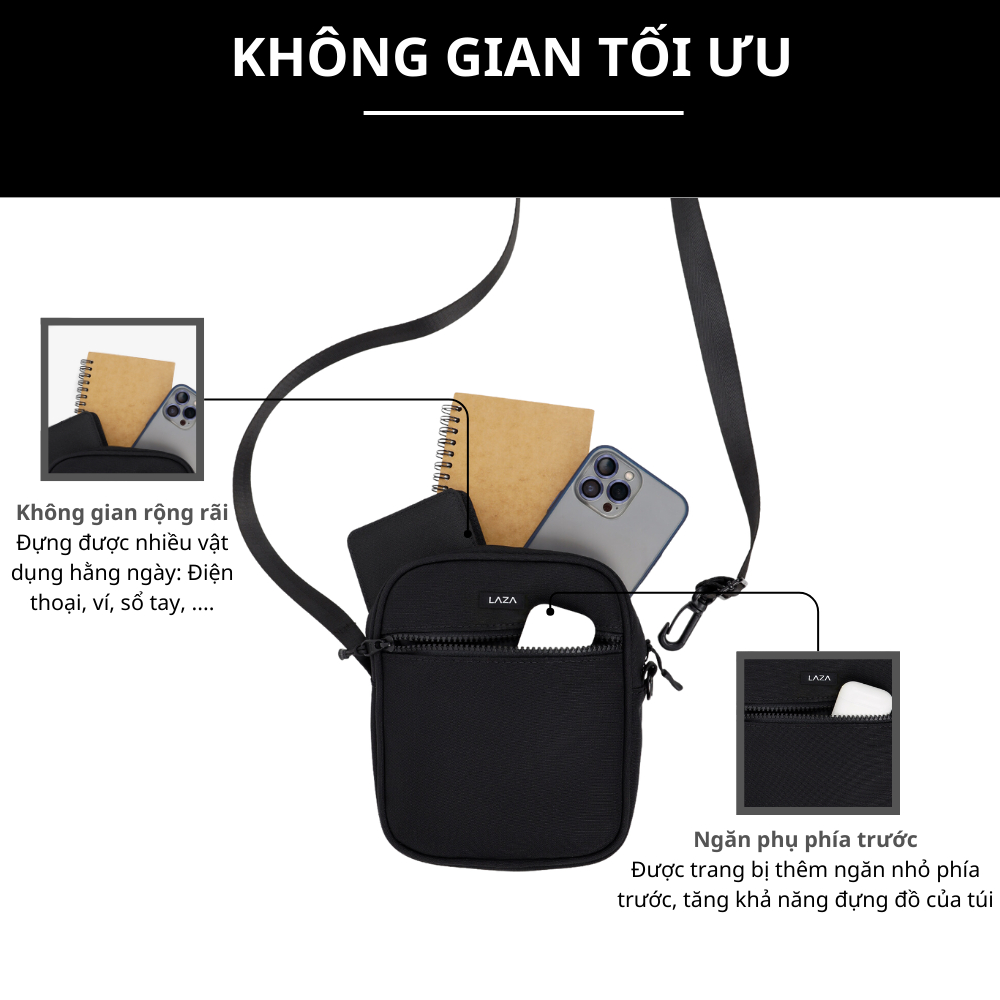 LAZA - Túi đeo chéo nam nữ mini Pisano Bag 592 - Chất liệu canvas trượt nước cao cấp - Bảo hành trọn đời