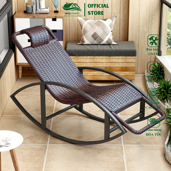 Ghế bập bênh giả mây khung thép sử dụng ngoài trời ban công sân vườn cafe