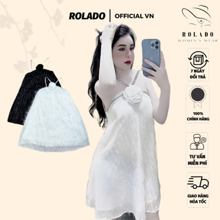 Đầm yếm lông vũ dáng xòe DOLARO phối dây kim tuyến sang chảnh, có lớp lót trong mềm mịn dày dặn