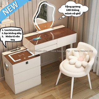 Bàn trang điểm loại đẹp có đèn LED thông minh tủ để đồ tiện lợi, bàn phấn trang điểm sang trọng BTD041