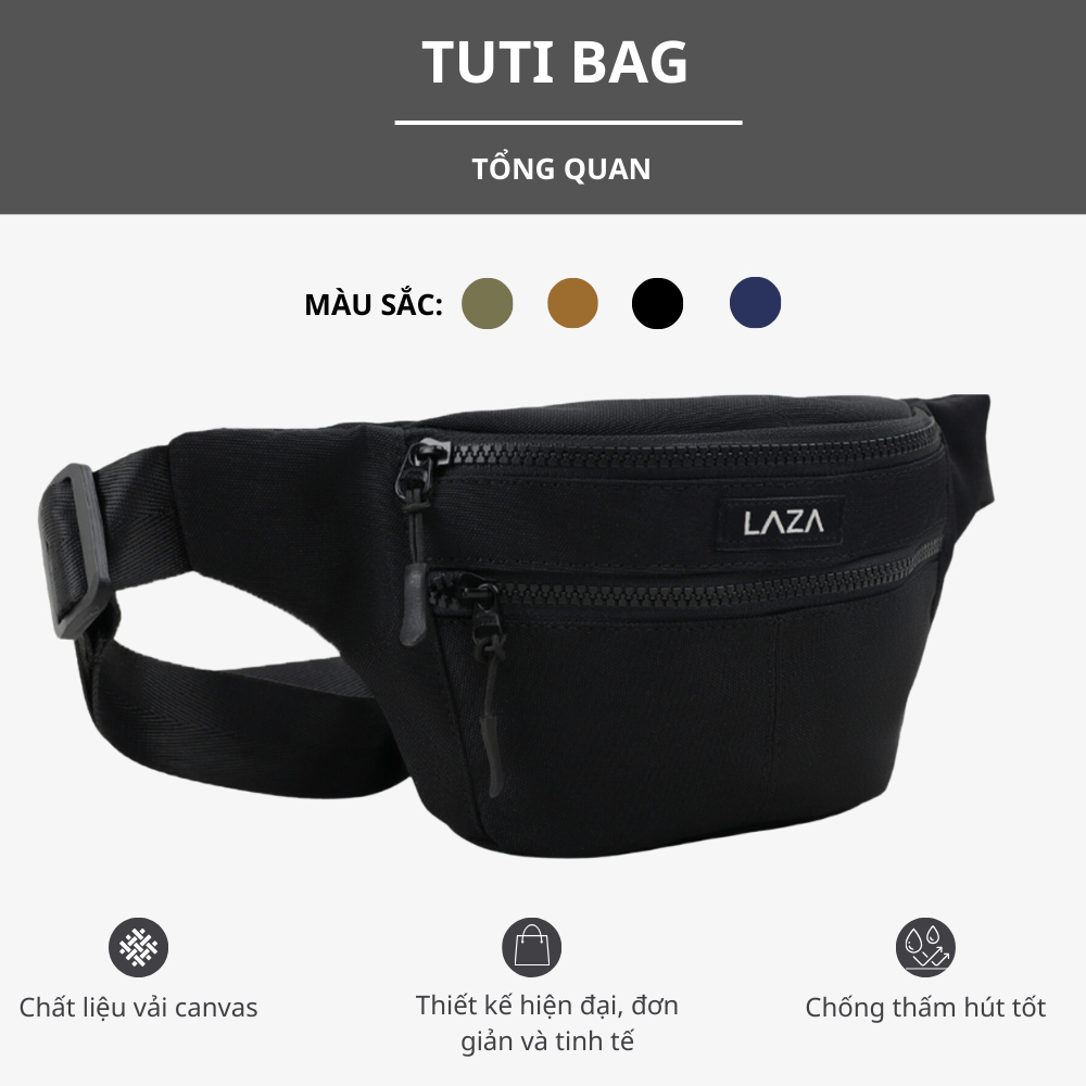 Túi đeo chéo nam nữ Tuti Bag 581 - Chất liệu canvas trượt nước cao cấp - Thương hiệu LAZA Premium Collection