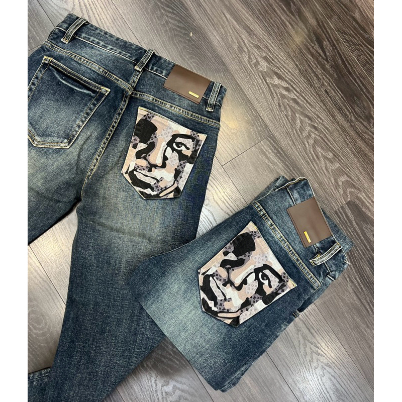 ✅New✅ Quần Jean L.V Xanh Nhạt Túi Mặt Người