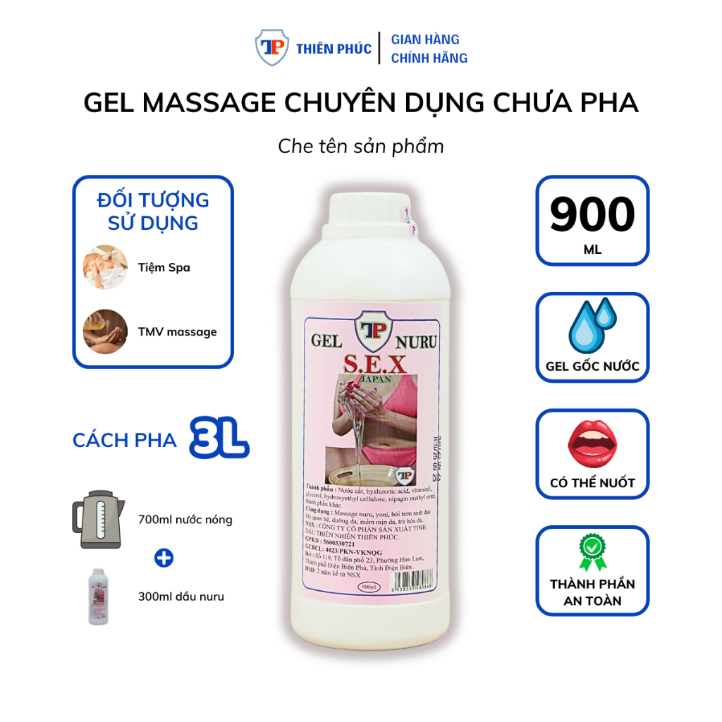 Dầu massage body Thiên Phúc chuyên dụng spa mát xa giúp cơ thể thư giãn siêu trơn, giảm đau 900ml