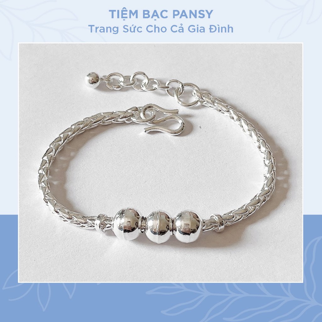 Lắc bạc ta nguyên chất cho bé PANSY thiết kế 3 bi bạc cá tính