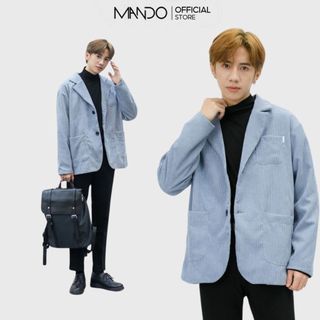 Áo Blazer Xanh Dài Tay Nam MANDO Vest 2 Lớp Chất Vải Nhung Tăm Cao Cấp Form Rộng Basic Unisex Thời Trang Hàn Quốc AVN017