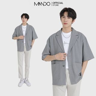 Áo Blazer Xám Trơn Tay Lỡ Khoác Ngoài MANDO Chất Vải Tuytsi Cao Cấp Form Rộng Basic Unisex Thời Trang Hàn Quốc AVH003