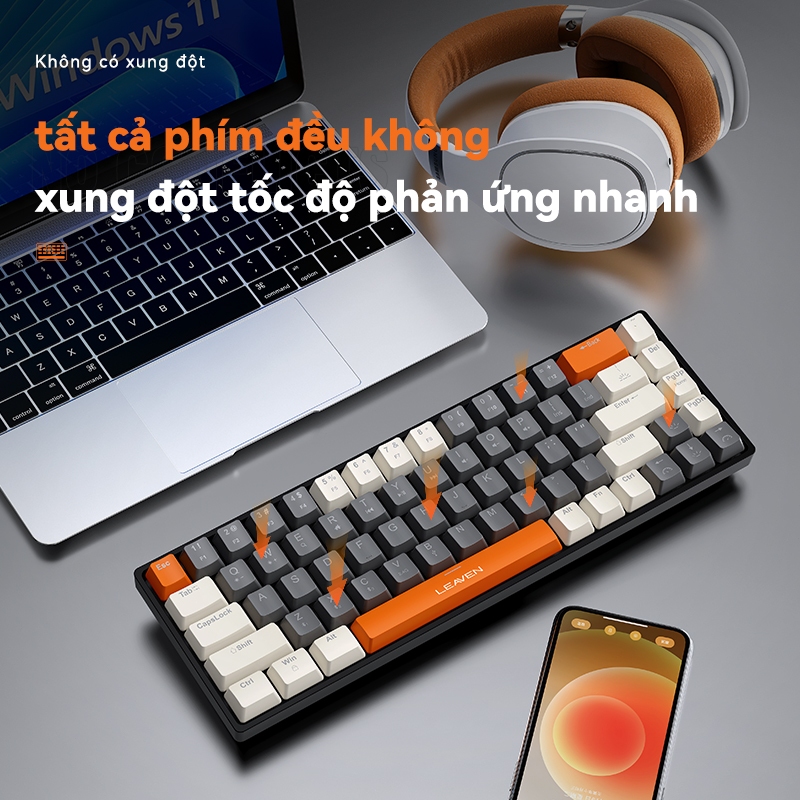 Bàn Phím Cơ Chơi Game LEAVEN H68 68 Phím Led RGB Switch xanh/ đỏ/vàng Kèm Bluetooth Máy Tính pc/laptop văn phòng