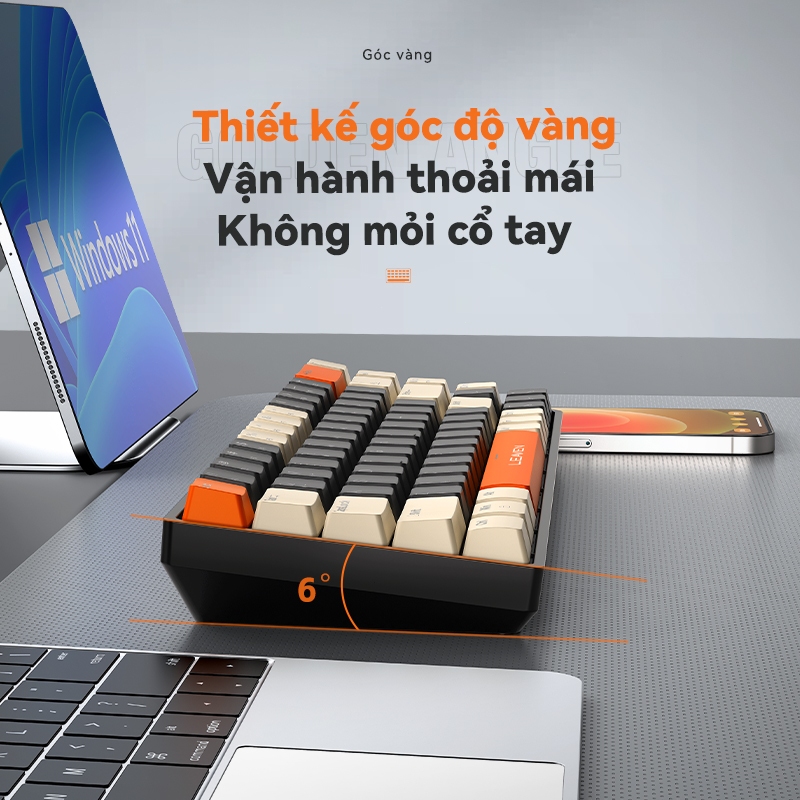 Bàn Phím Cơ Chơi Game LEAVEN H68 68 Phím Led RGB Switch xanh/ đỏ/vàng Kèm Bluetooth Máy Tính pc/laptop văn phòng