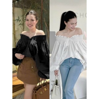Áo cổ V nhún thun form rộng oversize