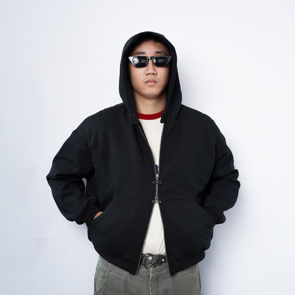 Áo hoodie form BOXY nam nữ form rộng oversize, áo khoác nỉ dài tay khóa 2 chiều Darkofstar