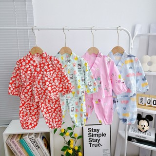 Đồ Bộ Yukata Dài Vải Thô Cotton Hàn Cho Bé Gái 8-16kg (Ảnh thật)