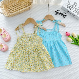 Đầm váy 2 dây vải thô cotton Hàn cho Bé Gái 8-14kg (Không kèm băng đô - Ảnh thật)