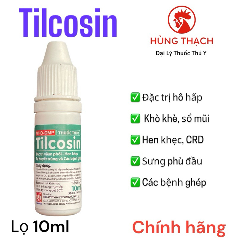 1 lọ Tilcosin lọ 10ml hô hấp, khò khè, vẩy mỏ gà