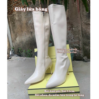 Boot Đùi Nữ Bốt Gối Cổ Cao Gót Nhọn Da Mờ Siêu Mềm Bên trong Lót Lông Xịn khóa cạnh và khóa sau