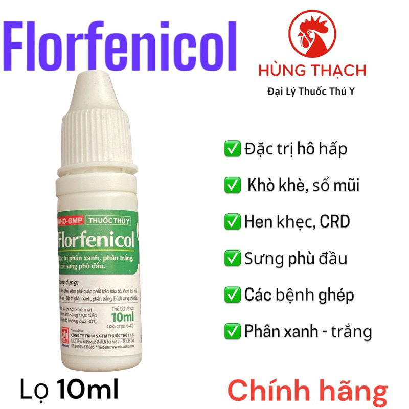 Florfenicol lọ 10ml sp uống cho Gà, Vịt đang Phân Xanh, Phân Trắng, E coli sưng phù đầu, tím mào, thương hàn