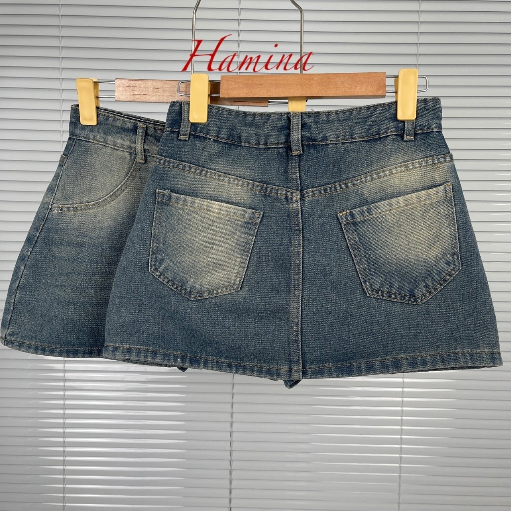 Chân Váy Jeans Dáng Ngắn Hamina, Váy Jean Rách Đùi Hàng Công Ty 3 size SML