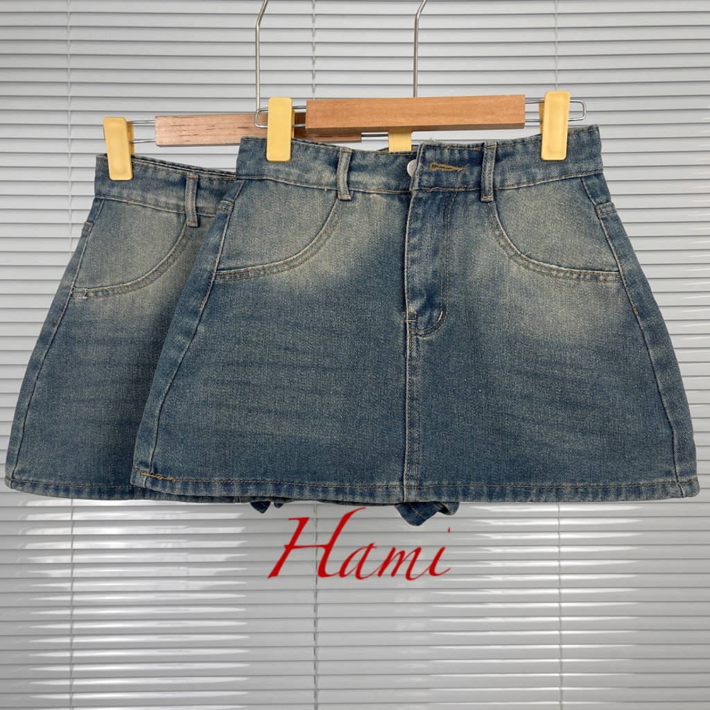 Chân Váy Jeans Dáng Ngắn Hamina, Váy Jean Rách Đùi Hàng Công Ty 3 size SML
