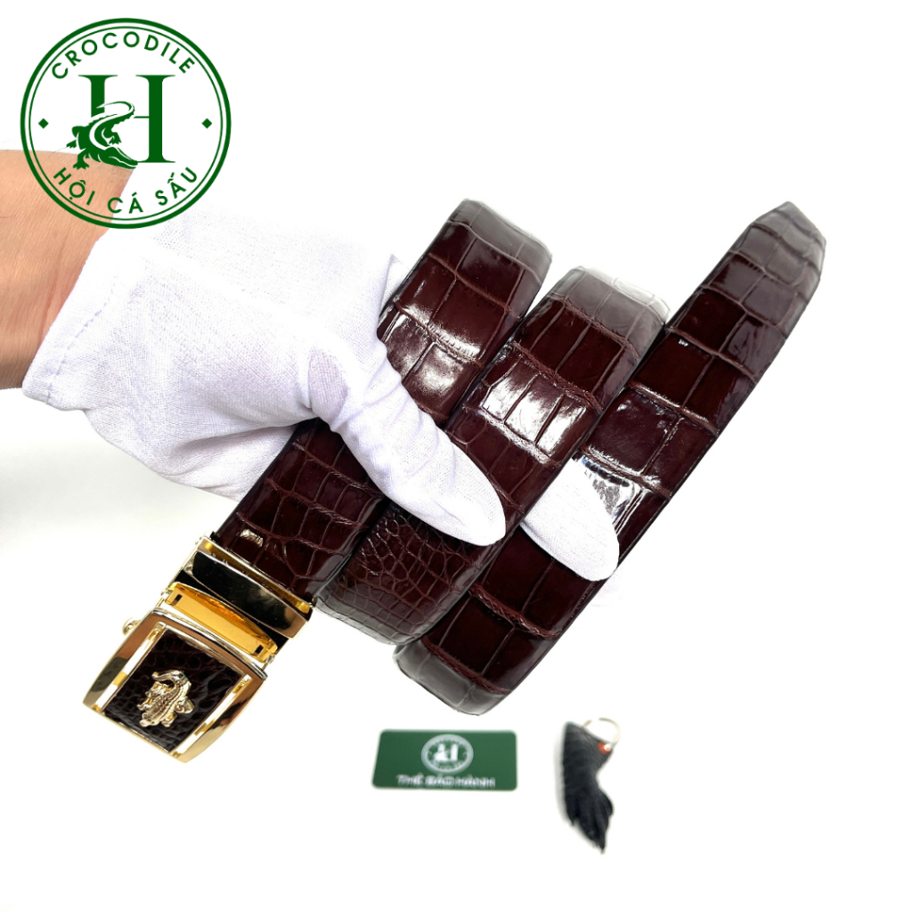 Dây Lưng Da Cá Sấu, Dây Lưng Nam Cao Cấp - Cam kết da cá sấu thật 100% (Da bụng + Khóa vàng)