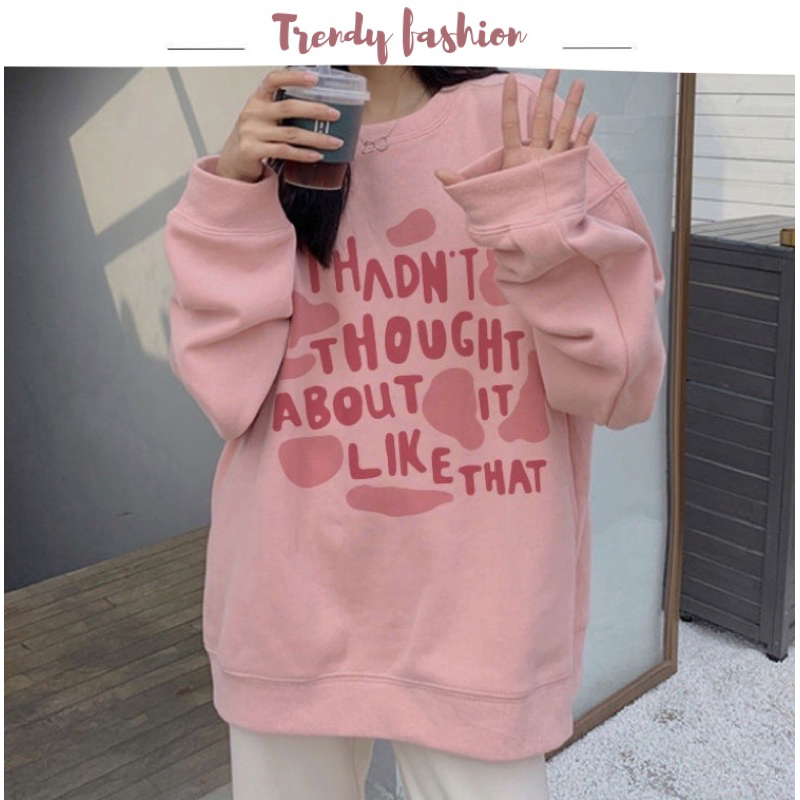 Áo Sweater Tay Dài Lót Nhung Dày Dặn Màu Hồng Thời Trang Mùa Thu Phong Cách Hàn Quốc