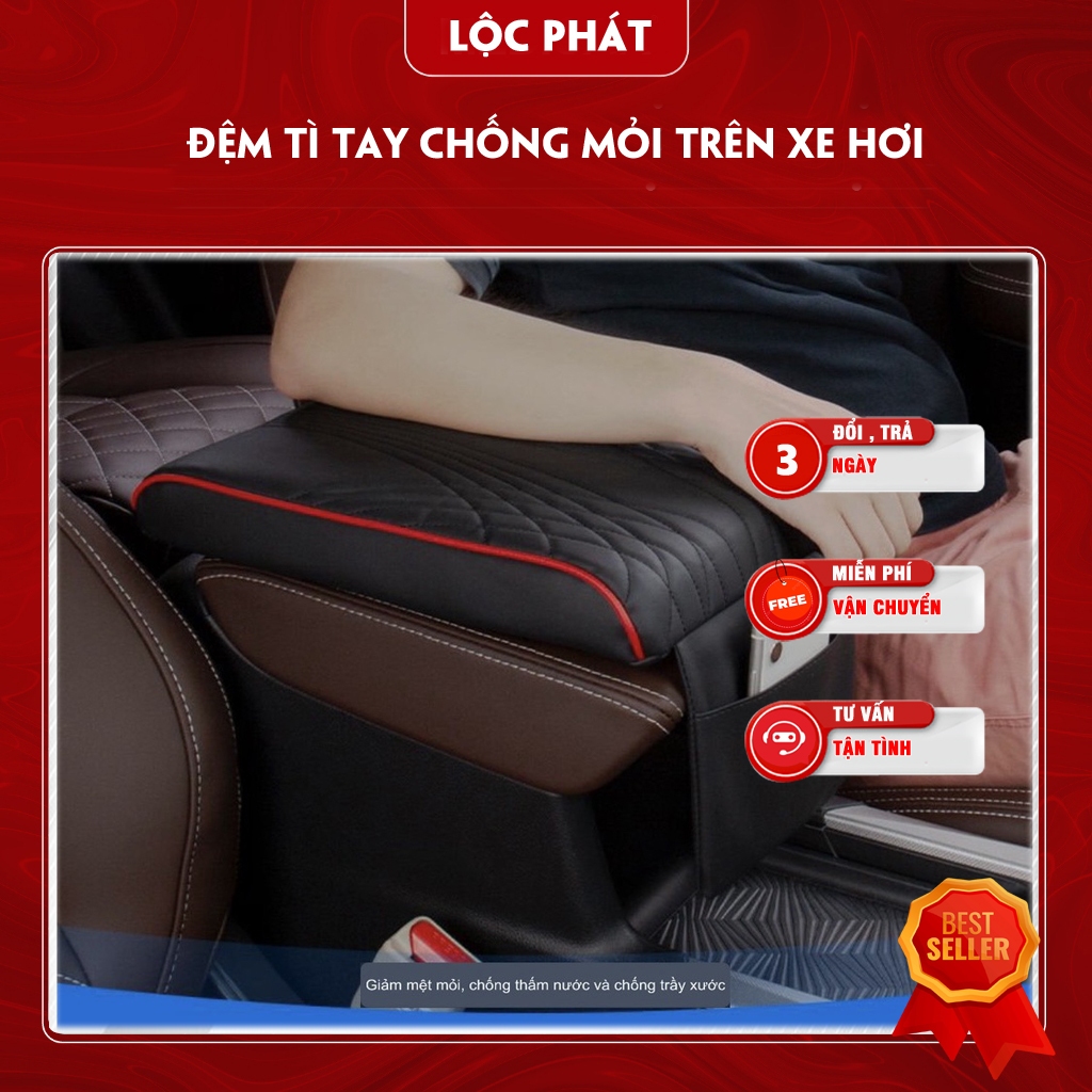 Đệm tỳ tay ô tô chất liệu cao su non bọc da cao cấp, đệm da kê tay ô tô có lỗ thông hơi thoát khí