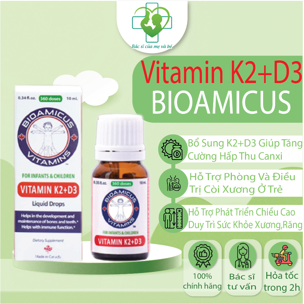 BioAmicus Vitamin D3K2-MK7 - chống còi xương, giúp bé tăng chiều cao