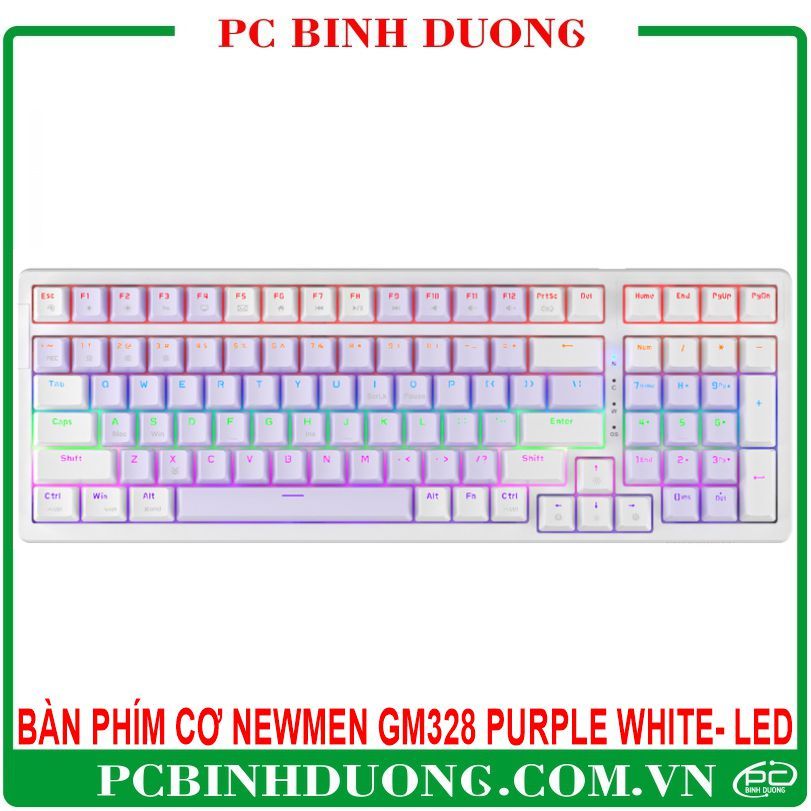 Bàn Phím Cơ Có Dây NEWMEN GM328 Blue/Red Switch Màu Tím Trắng/Trắng Xám Có Led Rainbow