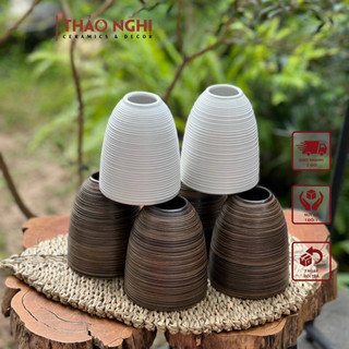 Chuông gốm mini cắm hoa siêu đẹp, siêu sang màu men ganh trắng vân khía H15 | ThaoNghiCeramics