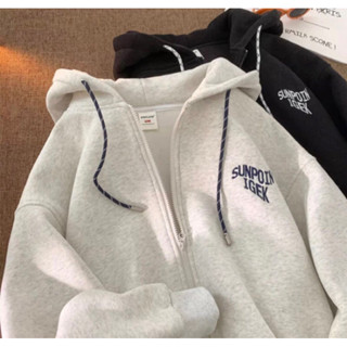 Áo Hoodie nữ zip unisex, khoác bomber nỉ bông Ulzzang, mũ áo trùm đầu 2 lớp, thân 1 lớp SUNPOIN IGEK