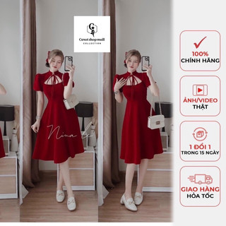 Đầm nhung xoè dài tay phồng ( hình thật shop chụp ) K4394 - CAROTSHOP