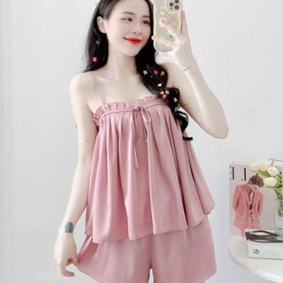Đồ bộ ngủ nữ 2 dây quần đùi vải Latin bộ mặc nhà nữ dễ thương dưới 55kg - cn67