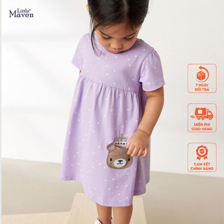 Váy thun hè tím chấm bi gấu nâu Little Maven thời trang trẻ em từ 2-7 tuổi LMS1665