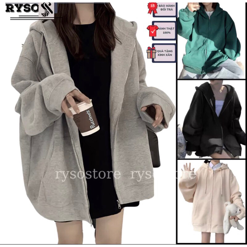 Áo Khoác Trơn Dây Kéo, Hoodie Zip Nhiều Màu Form Rộng Unisex