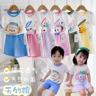 Bộ hè cotton hoạt hình quần trơn sọc kẻ trắng đáng yêu cho bé A1874 - TOPZKIDS