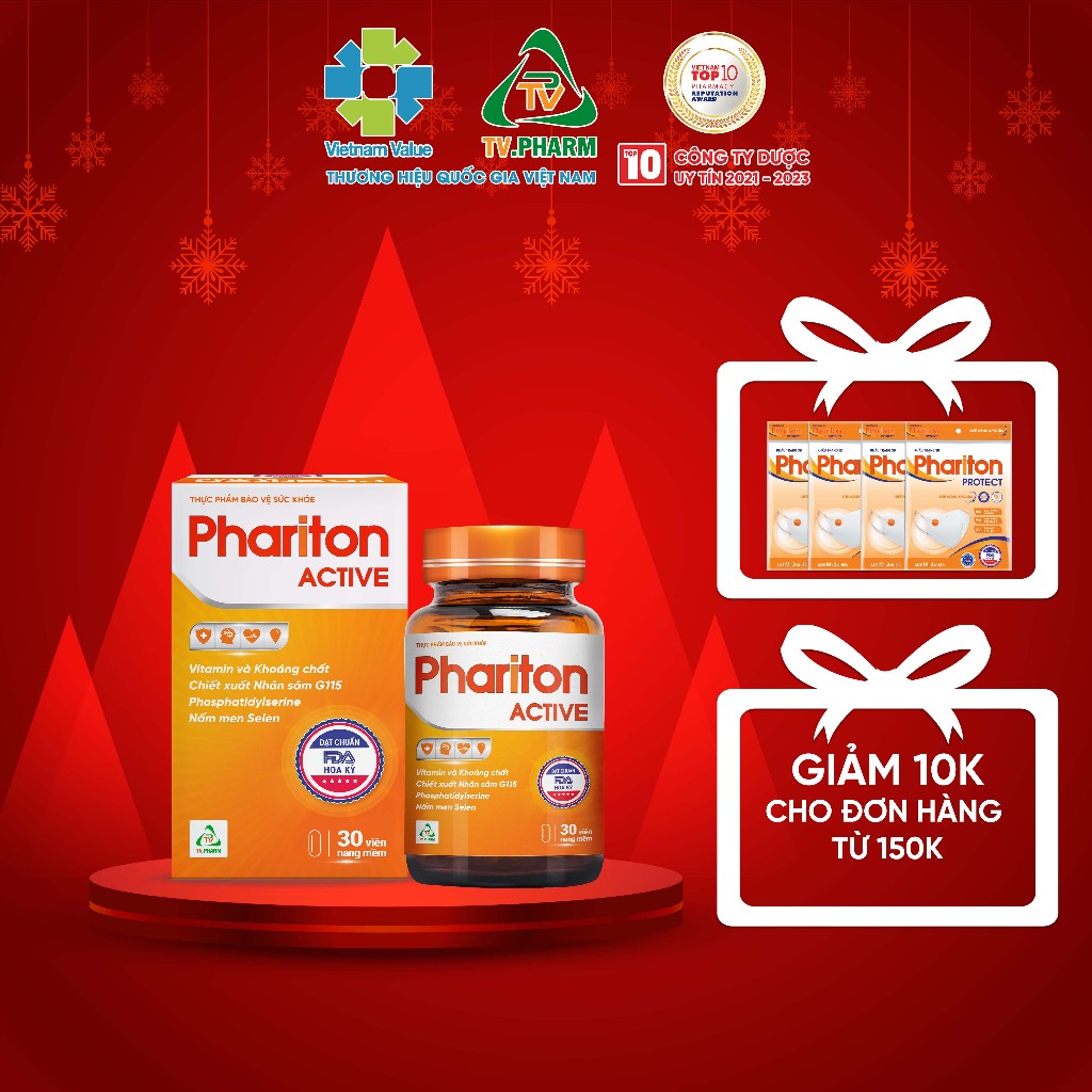 (TẶNG 4 TÚI KHẨU TRANG) TPBVSK PHARITON ACTIVE - Giảm mệt mỏi, tăng cường sức đề kháng (30 viên)