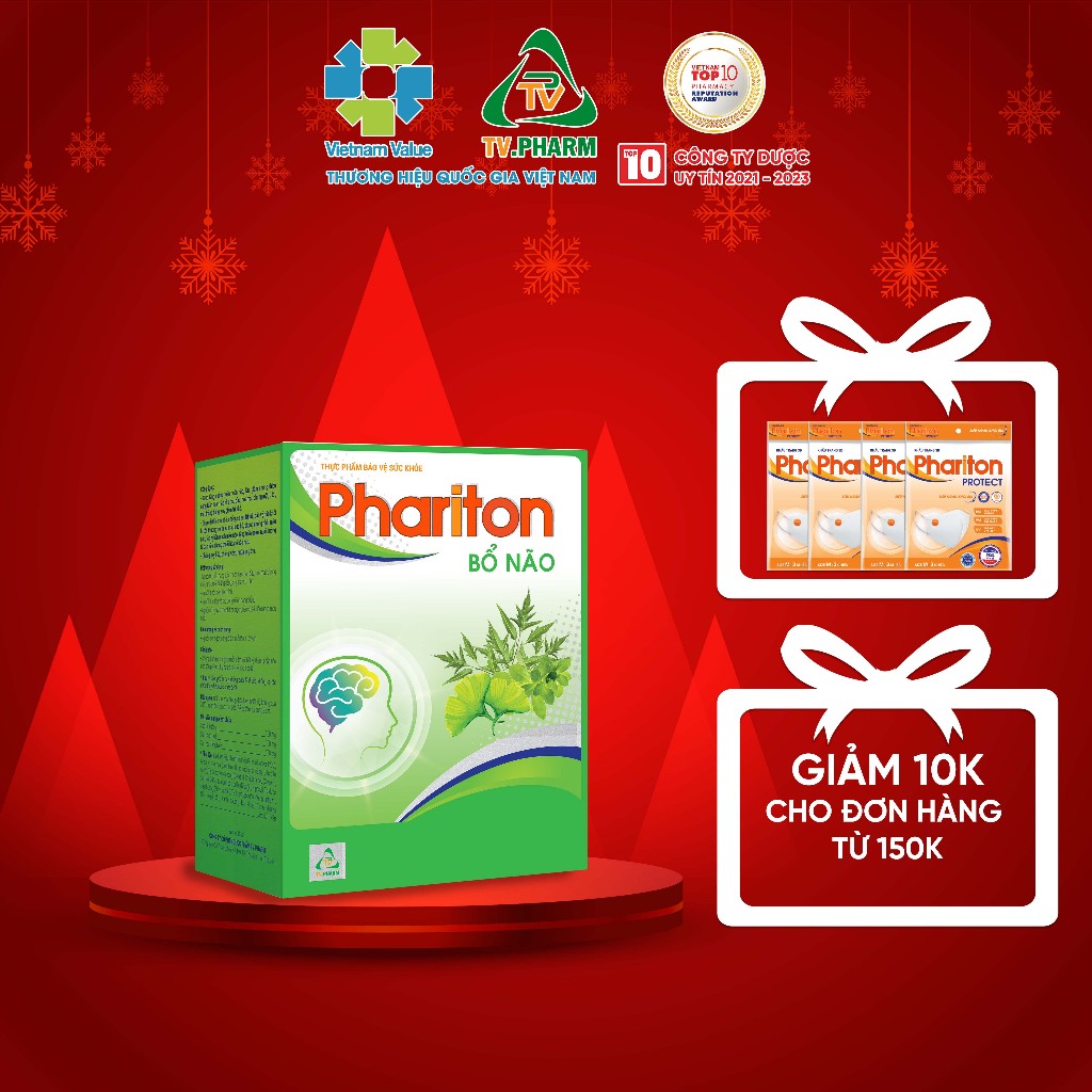 (TẶNG 4 TÚI KHẨU TRANG) TPBVSK Phariton Bổ Não - Hỗ trợ giảm đau đầu, chóng mặt, suy giảm trí nhớ, mất ngủ (30 viên)