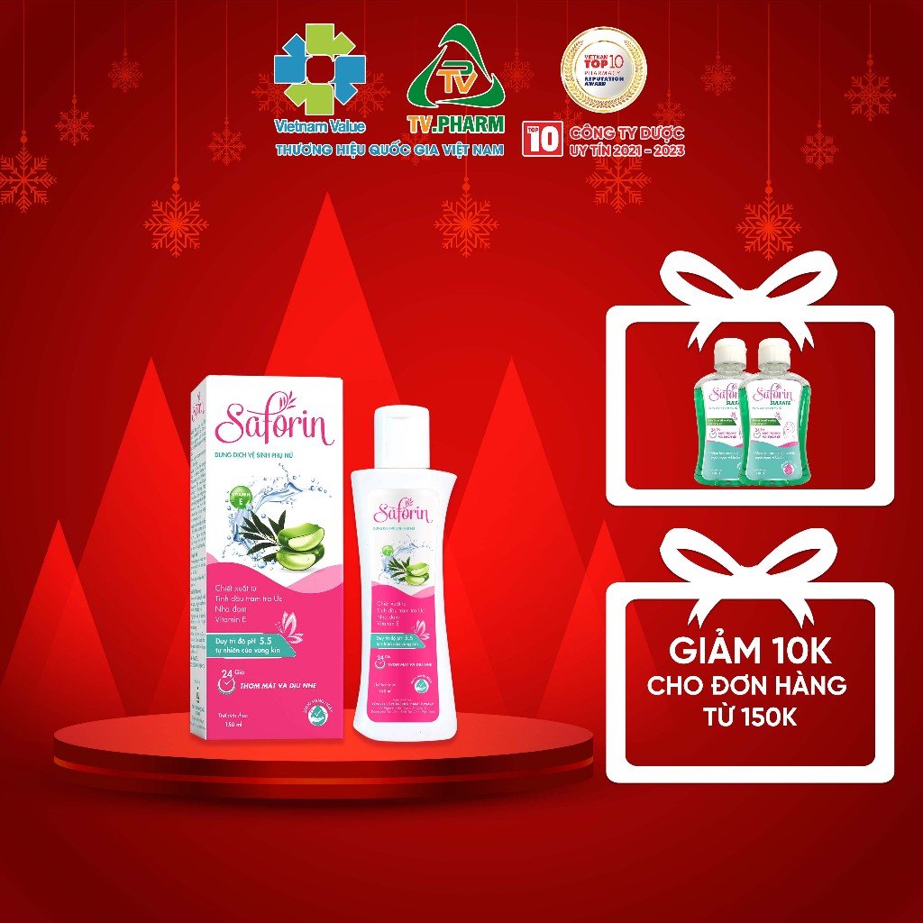 (TẶNG 2 SAFORIN 250) DUNG DỊCH VỆ SINH PHỤ NỮ SAFORIN - Chiết xuất từ tinh dầu tràm trà Úc, Nha đam, Vitamin E (150ml)