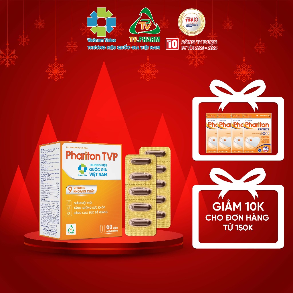(TẶNG 4 TÚI KHẨU TRANG) TPBVSK PHARITON TVP - Bổ sung Vitamin, Khoáng chất thiết yếu cho cơ thể