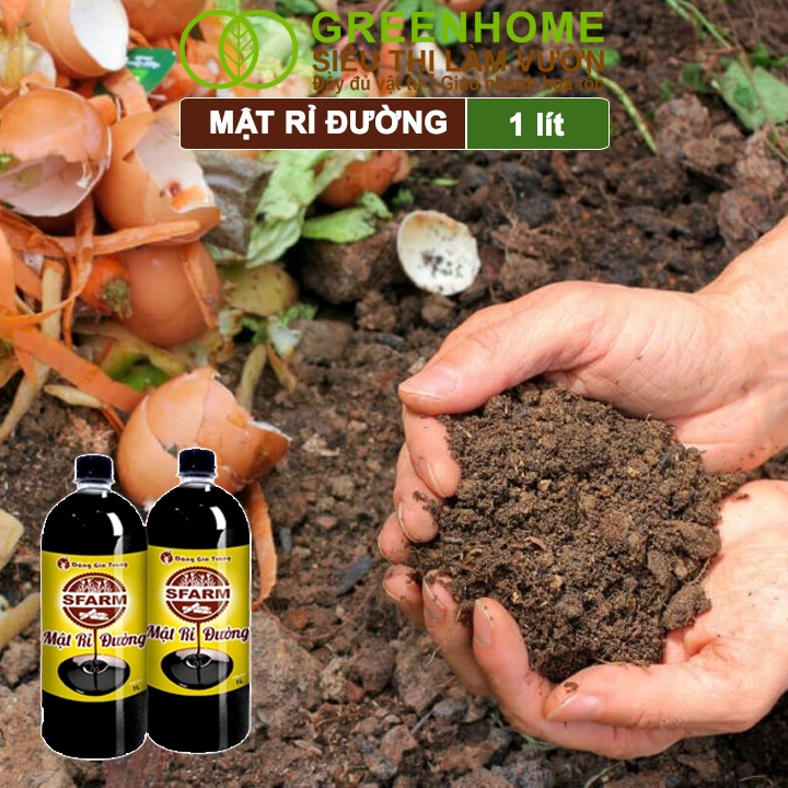 Mật Rỉ Đường Greenhome, Sfarm, Chai 1lít, Phân Bón Hữu Cơ, Ủ Dịch Chuối, Nuôi Cấy Vi Sinh, Ủ Phân, Ủ Rác