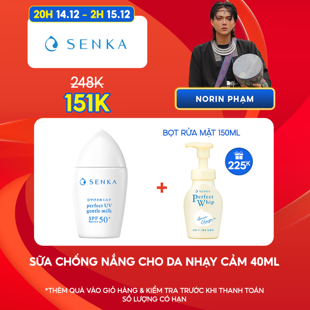 [Norin Pham x Senka] Sữa chống nắng cho da nhạy cảm Senka Perfect UV Gentle Milk A 40ml