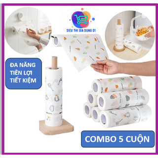 Combo 5 cuộn khăn giấy đa năng lau bếp, lau tay, cuộn giấy đa năng có thể tái sử dụng