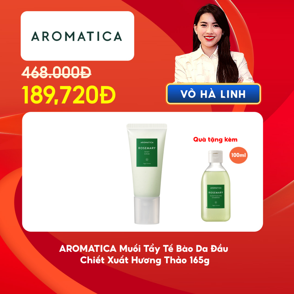 AROMATICA Muối Tẩy Tế Bào Chết Da Đầu Hương Thảo Rosemary Scalp Scrub 165g + Tặng Dầu gội Hương Thảo 100ml