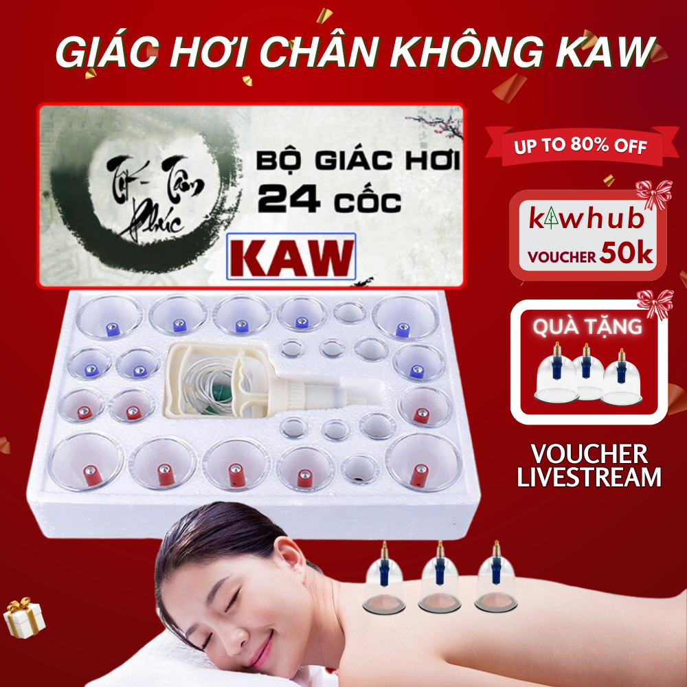 Bộ Giác Hơi Không Dùng Lửa KAW 24 Món, Dụng Cụ Cạo Gió Hút Chân Không Thải Độc Hàng Chính Hãng