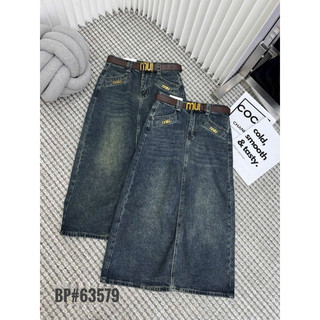 Chân váy jeans miu dáng dài kèm đai hàng qcl1 ms28108